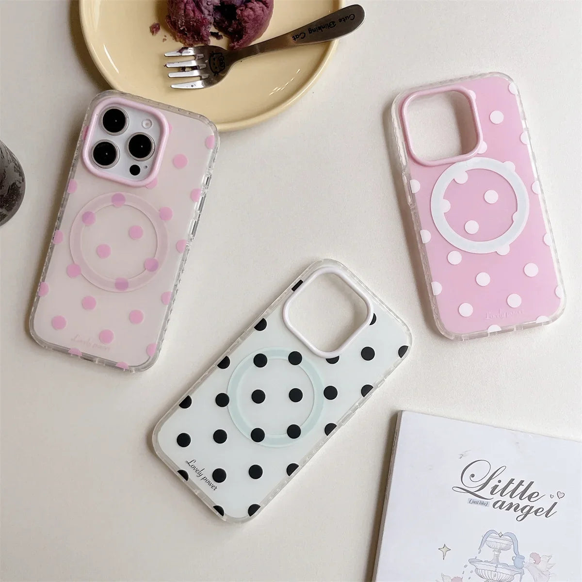 Fashion Simple Pink Polka Dot Magnetic Phone Case For iPhone
