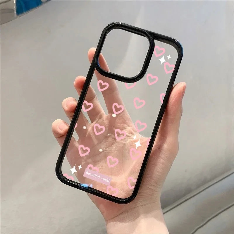 Love Heart Pink Bowknot Clear Phone Case