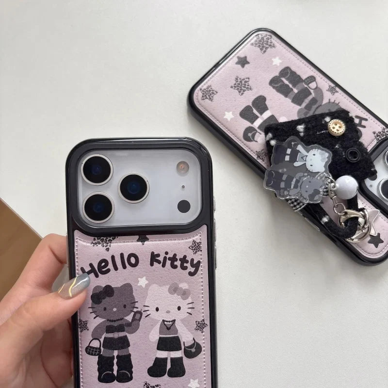 Cute Cartoon Hot Girl with Long Legs Hello Kitty Leather Phone Case For iPhone