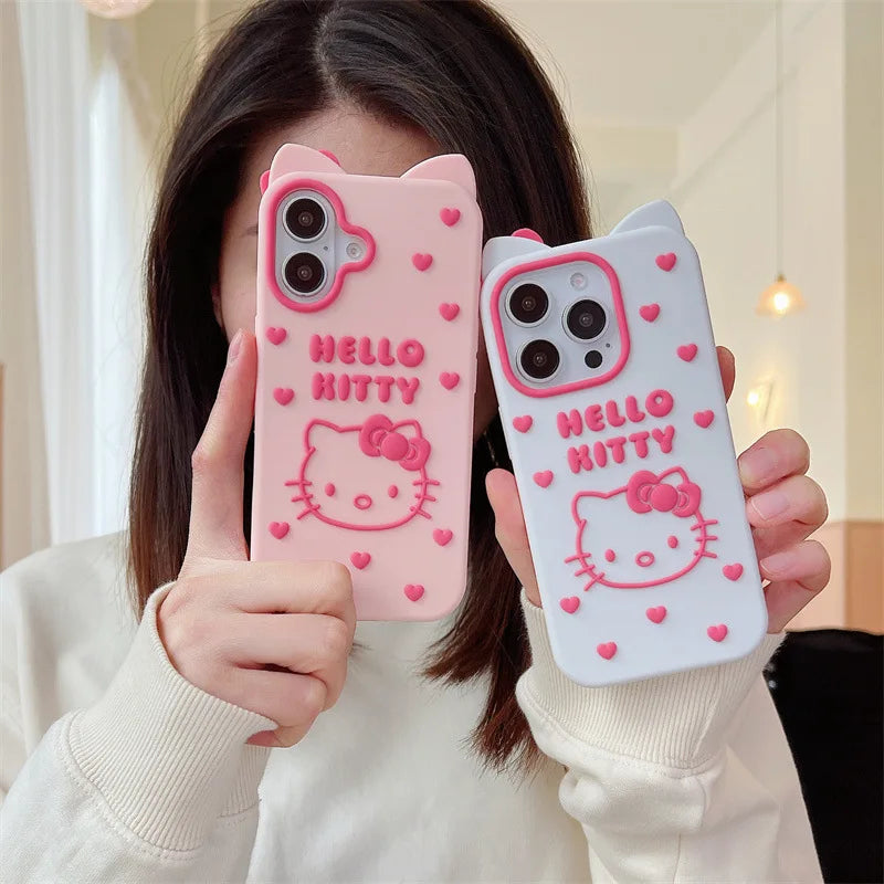 Cute Cartoon Bowknot Hello Kitty Love Heart Soft Silicone Phone Case For iPhone