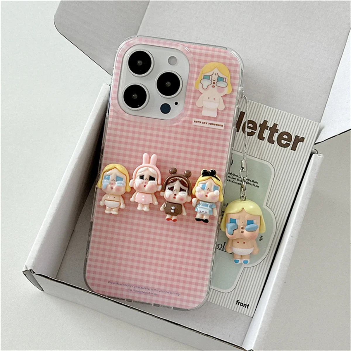 Korean Pink Plaid Pattern Cute Phone Case For iPhone
