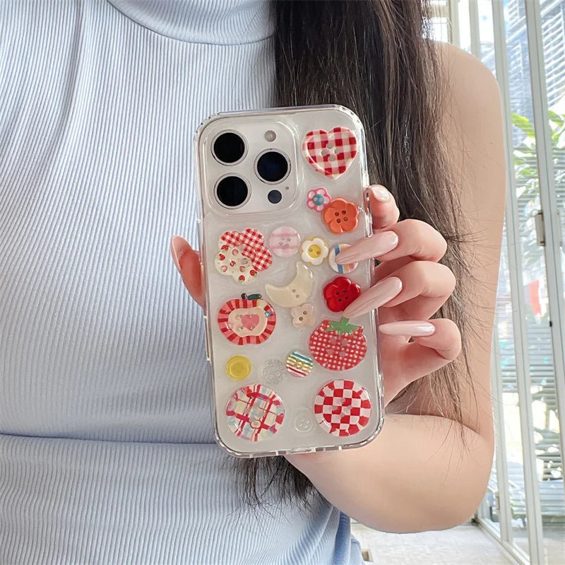 Korean Cute Flower Flower Button Phone Case For iPhone