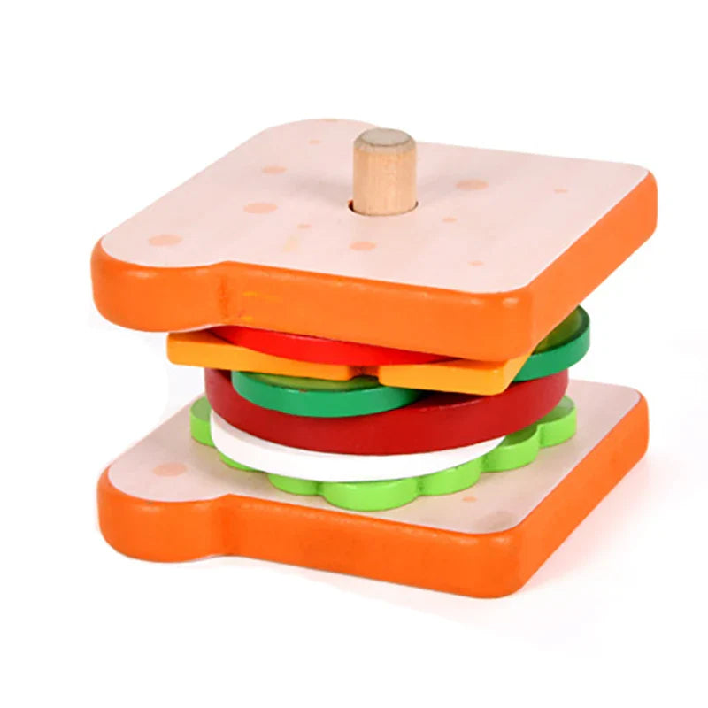 Wooden Burger Stacking Toy – Pretend Play Food Set