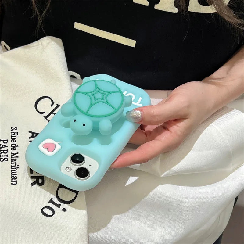 Cute Cartoon Noctilucent Turtle Bracket Soft Silicone Phone Case For iPhone