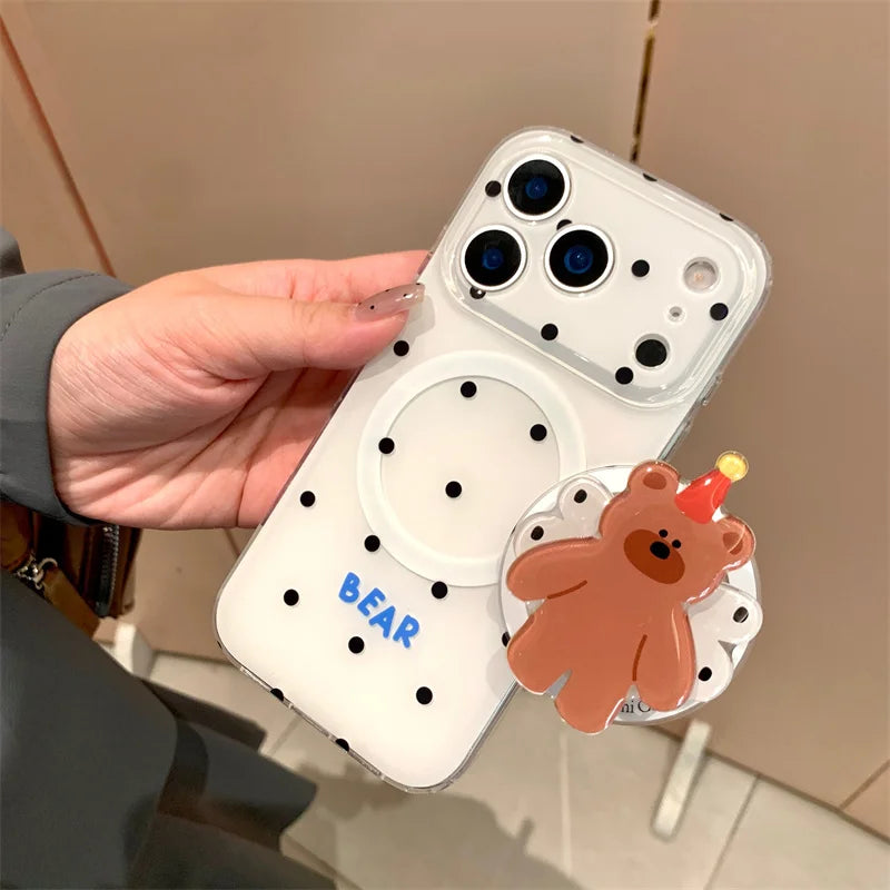 Simple Black Polka Dot Magnetic Phone Case For iPhone