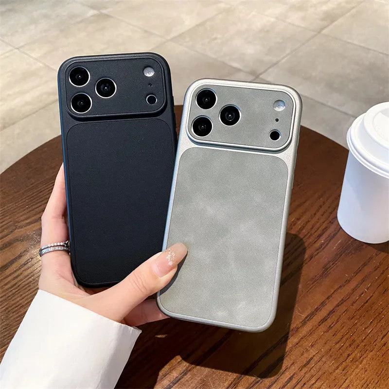 Luxury Solid Colors Large Window Leather Texture Phone Case For iPhone