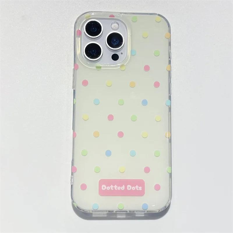 Fashion Colorful Polka Dot Phone Case With Wrist Strap For iPhone