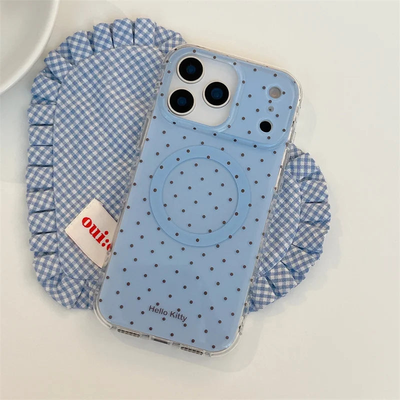 Korean Blue Polka Dot Magnetic Phone Cover For iPhone
