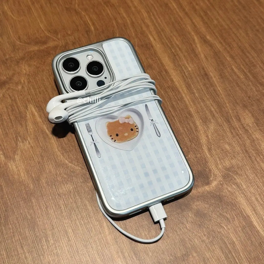 Ins Style Cute Kitty Cat Dessert Resin Casting Silver Frame Phone Case For iPhone