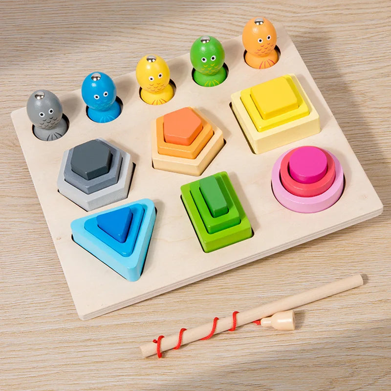 Montessori Wooden Shape Sorting Puzzle – Magnetic Fishing Educational Toy