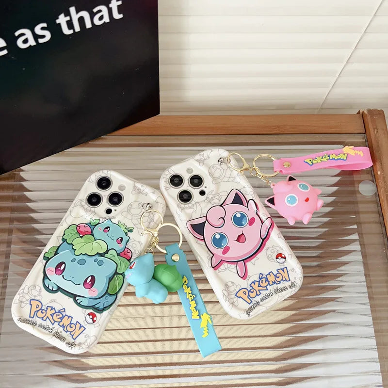 Cartoon Pikachu Gengar Wave Phone Case With Keychain For iPhone