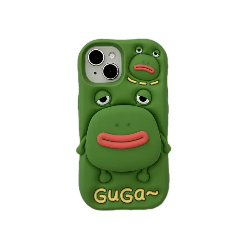 Cute Cartoon Thick Lips Frog Silicone Telescopic Bracket Phone Case For iPhone