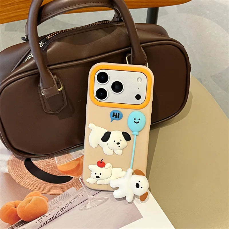 Cute Cartoon 3D Puppy Balloon Pendant Silicone Phone Case For iPhone