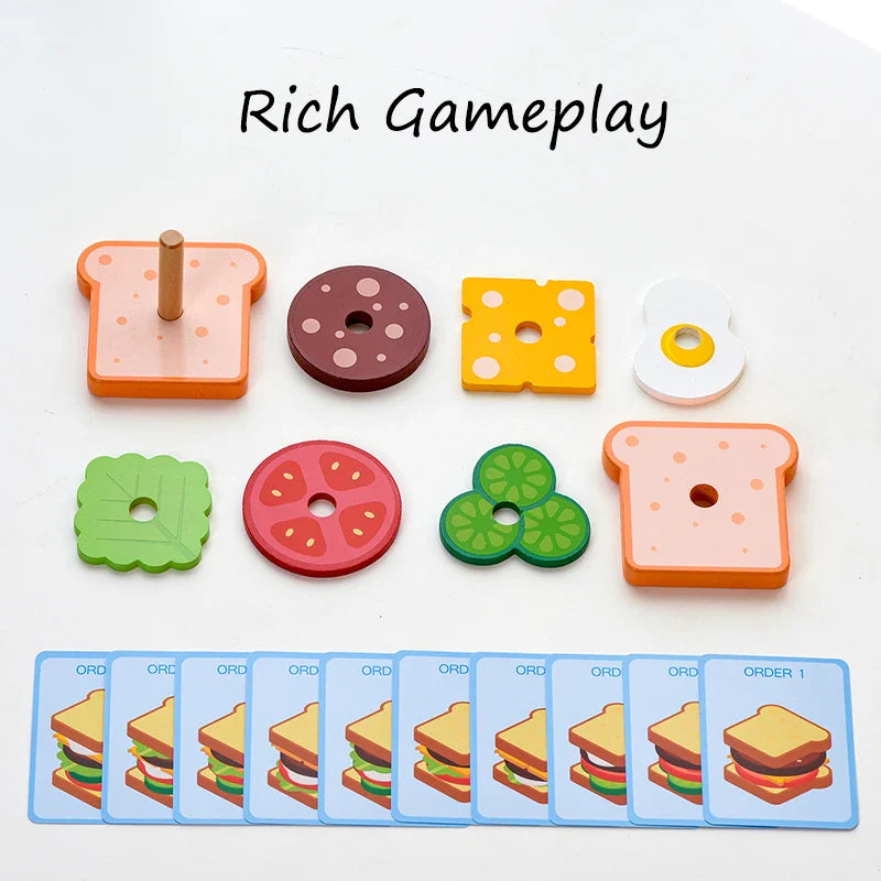 Wooden Burger Stacking Toy – Pretend Play Food Set