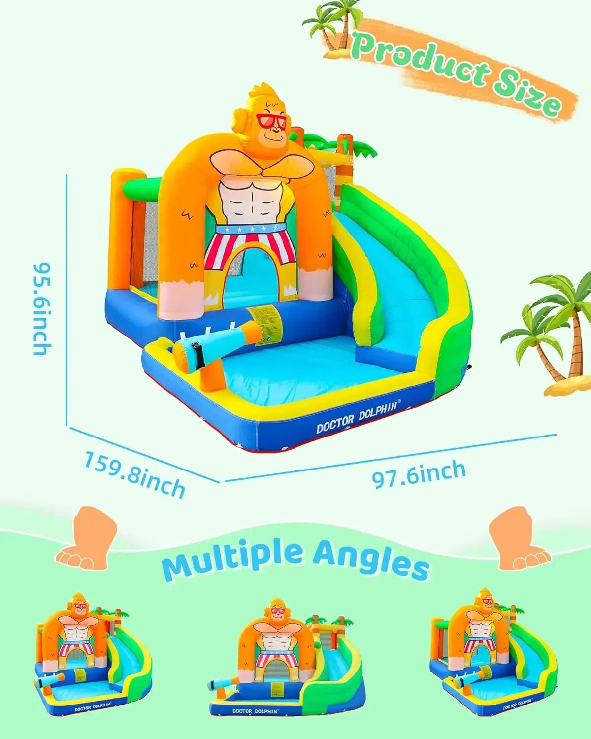 Dolphin Inflatable Water Slide – Kids Water Park with Splash Pool & Long Slide