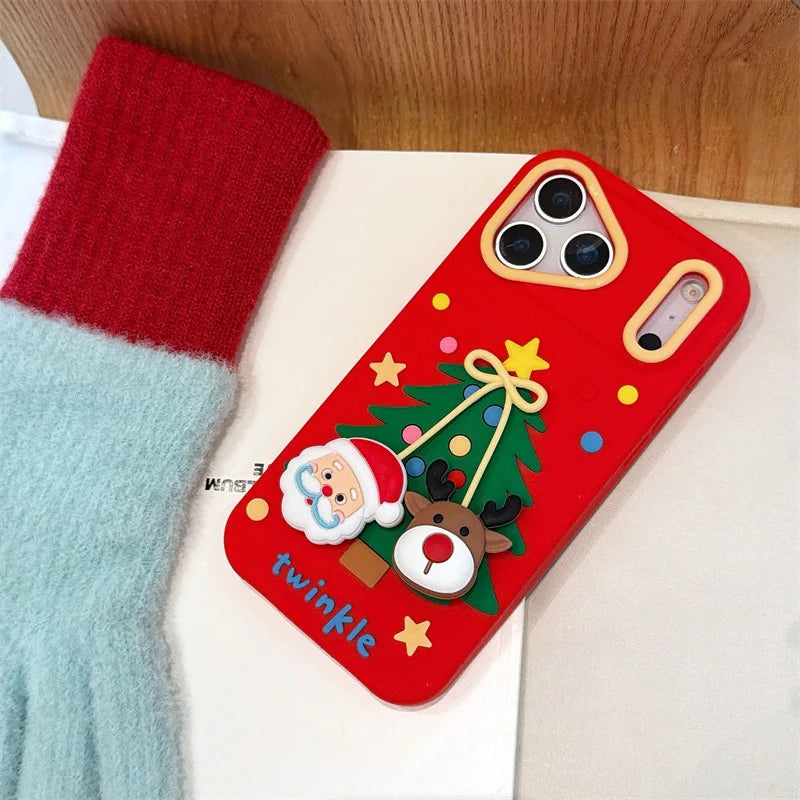 Cartoon Santa Claus Elk Bow Pendant Christmas Tree Silicone Soft Phone Case For iPhone
