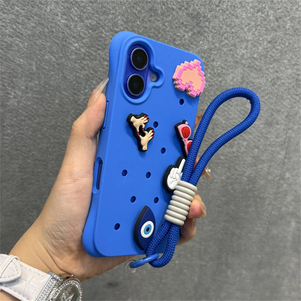 Diy Charms Holes Liquid Silicone Soft Case for iPhone
