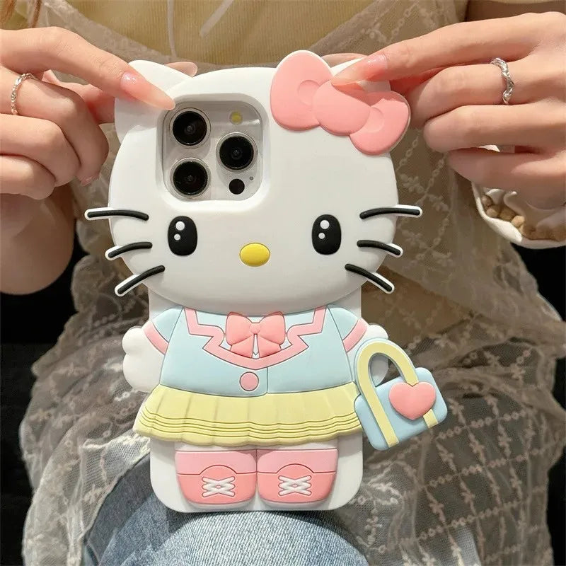 3D Cartoon Kuromi Hello Kitty Melody Handbag Silicone Phone Case For iPhone