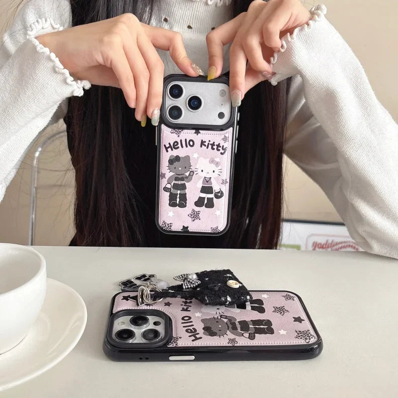 Cute Cartoon Hot Girl with Long Legs Hello Kitty Leather Phone Case For iPhone