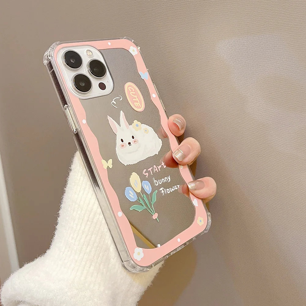 Cute Cartoon Rabbit Makeup Mirror Phone Case For iPhone