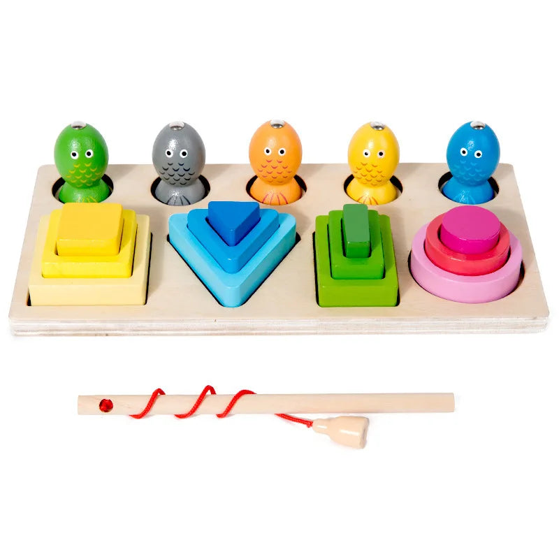Montessori Wooden Shape Sorting Puzzle – Magnetic Fishing Educational Toy