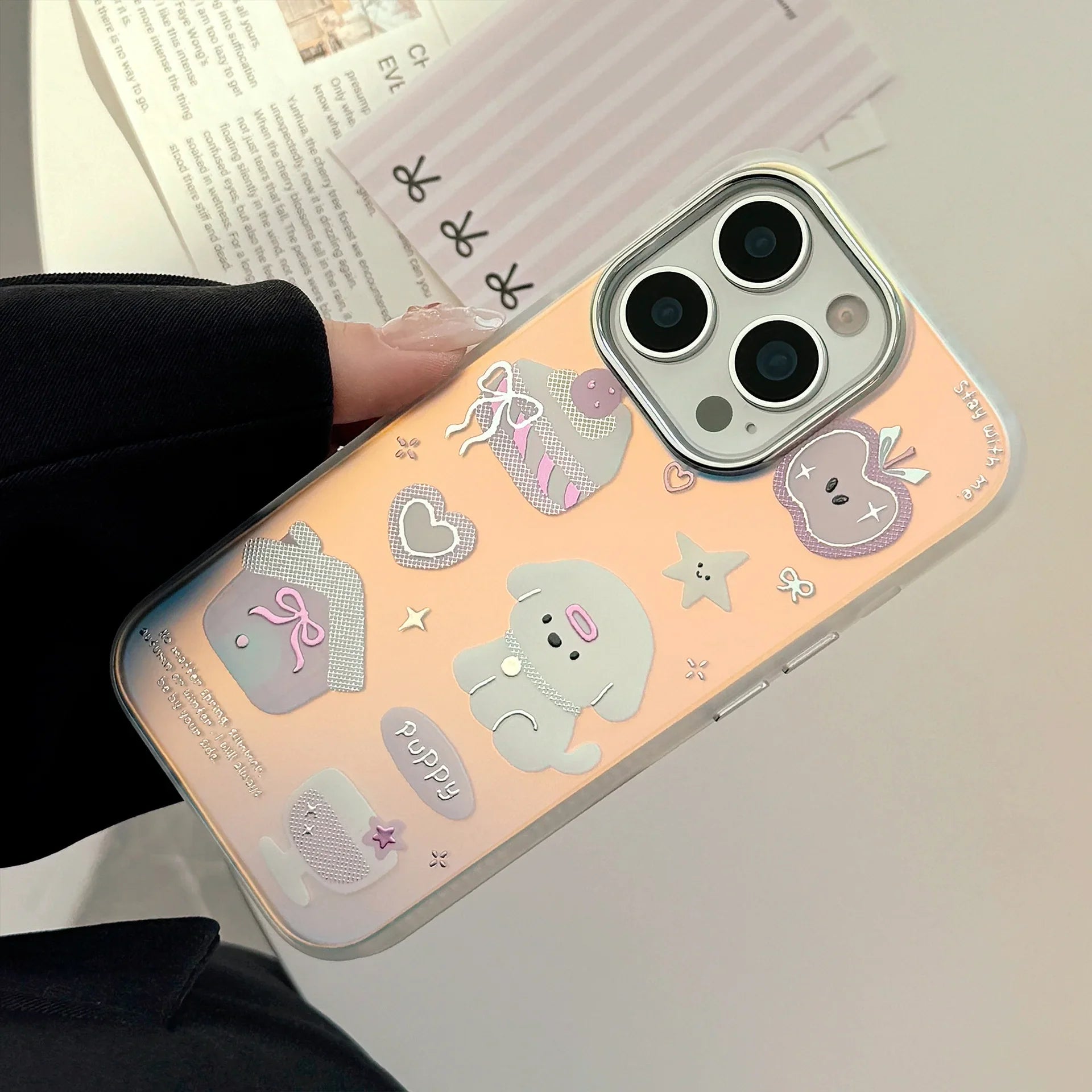 Korean Gilding Cartoon Dessert Puppy Laser Plating Phone Case For iPhone
