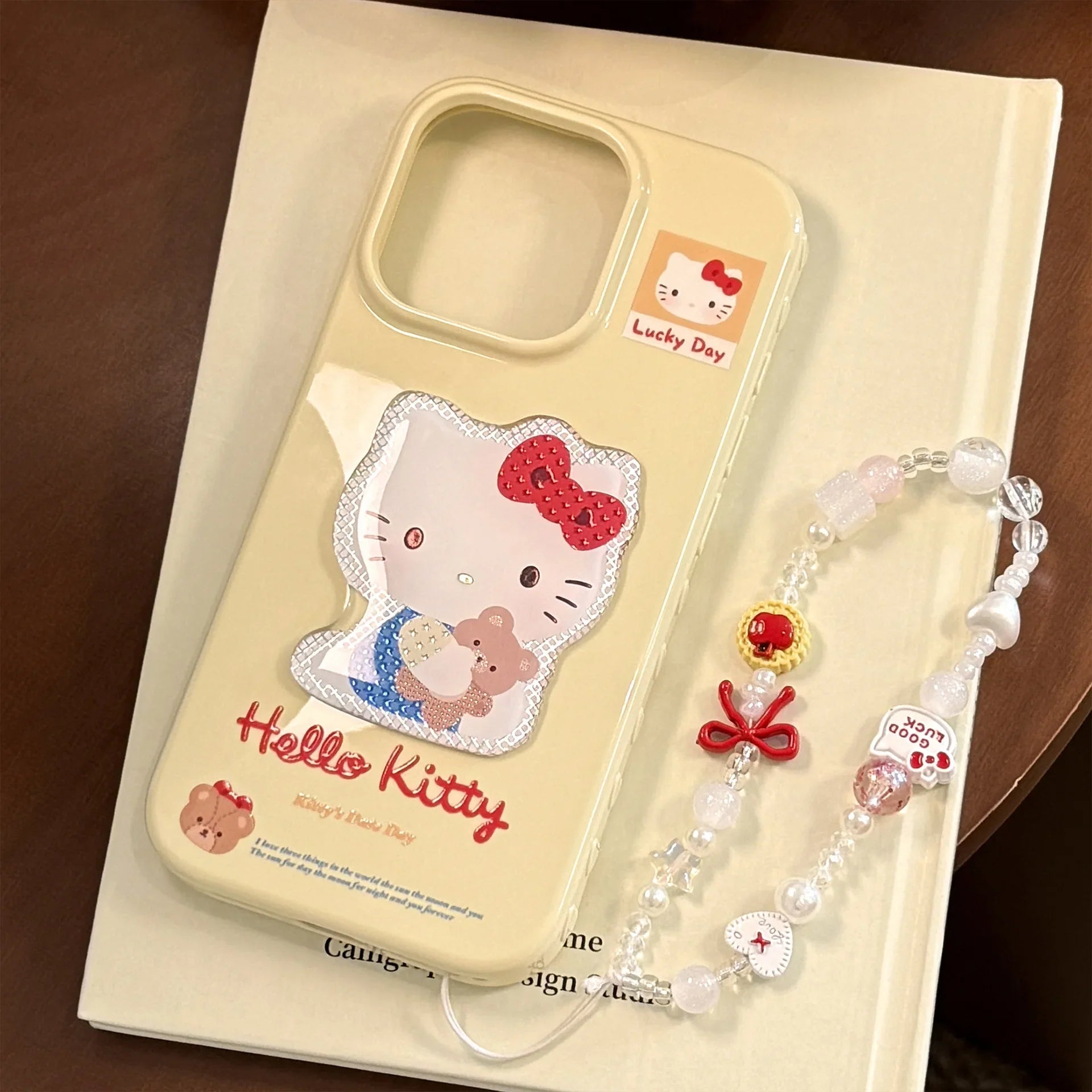 Korean 3D Cartoon Hello Kitty With Wrist Chain Soft Phone Case For iPhone