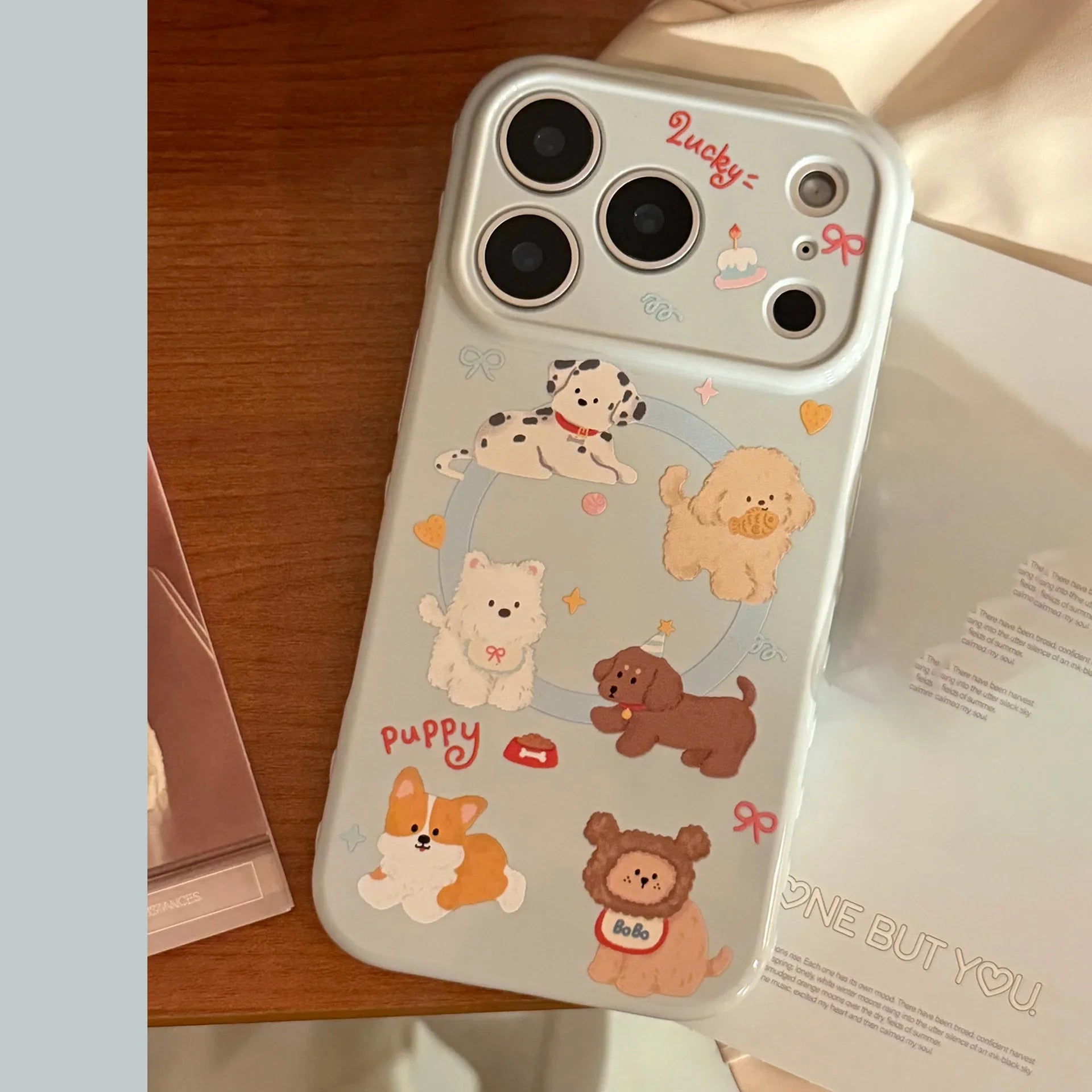 Korean Cute Cartoon Puppy Magnetic Stand Holder Phone Case For iPhone