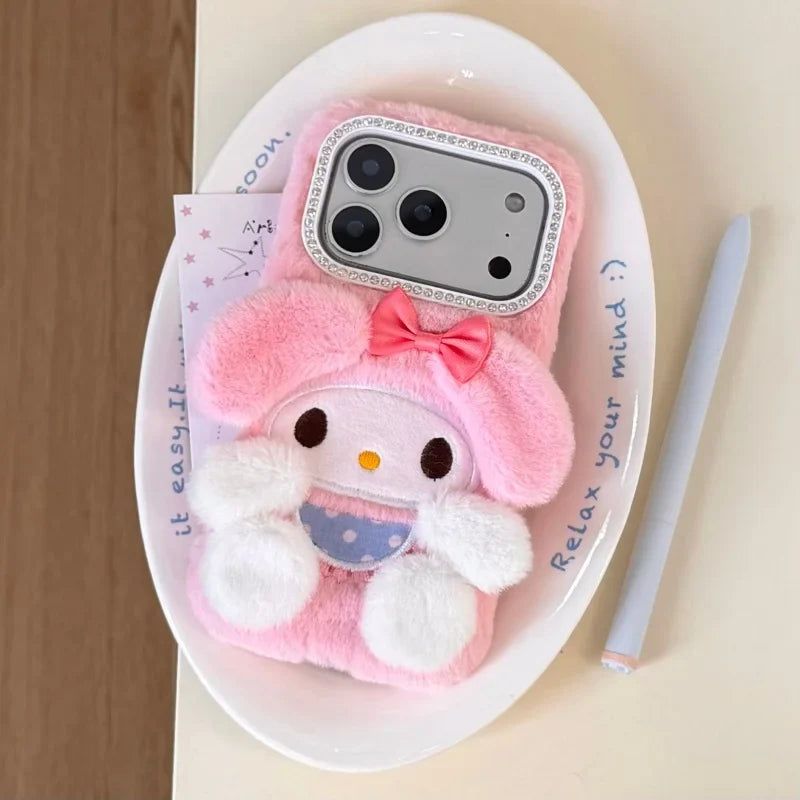 Fashion Cute cartoon Pink Plush Fluffy fur My Melody Phone Case For iPhone