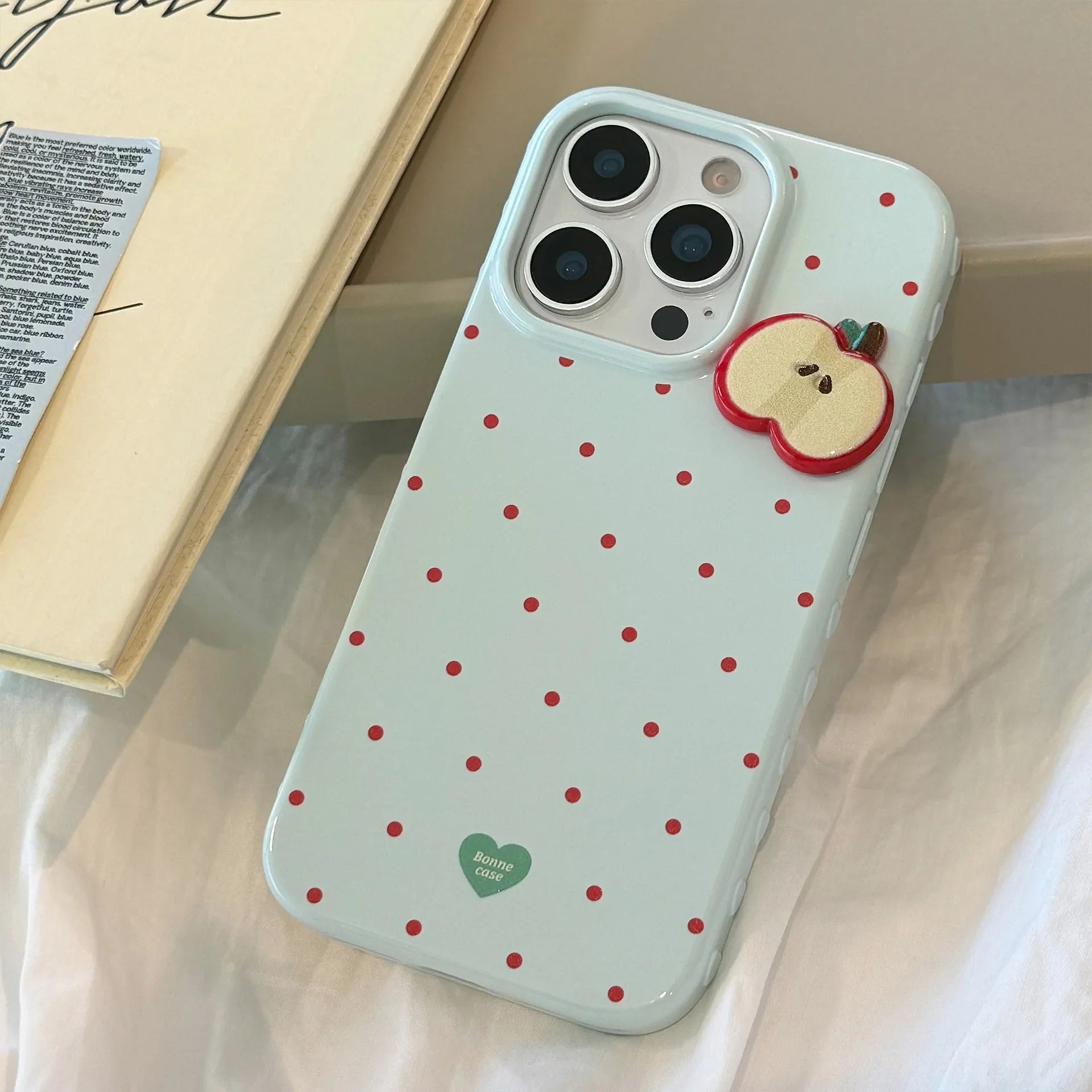 Korean Cute 3D Cartoon Apple Slices Red Polka Dot Soft Phone Case For iPhone