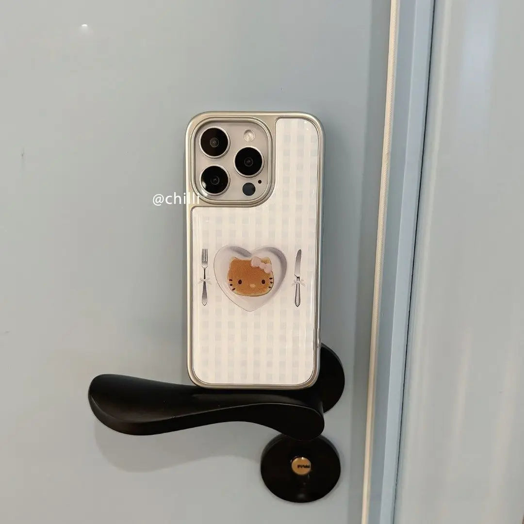 Ins Style Cute Kitty Cat Dessert Resin Casting Silver Frame Phone Case For iPhone