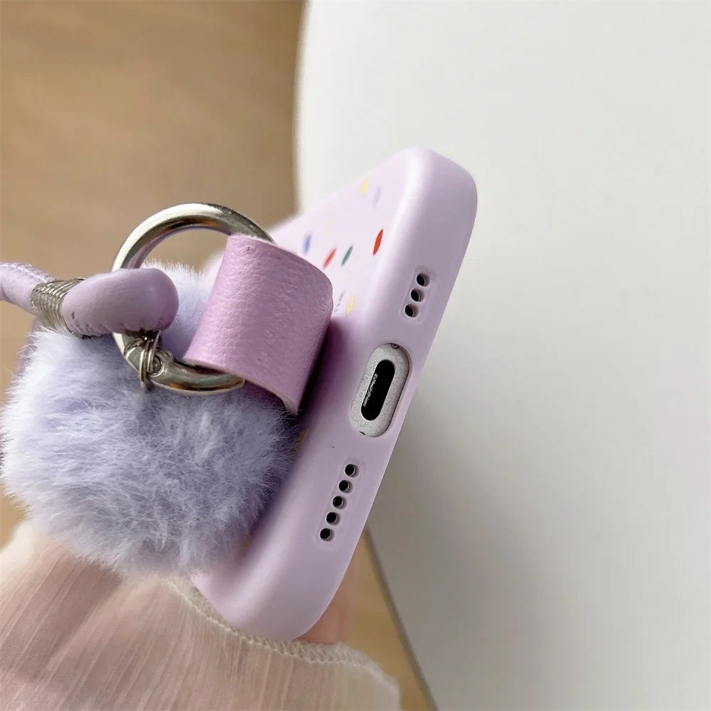Soft Wrist Strap Apple Hello Kitty Face Colorful Strip Phone Case For iPhone