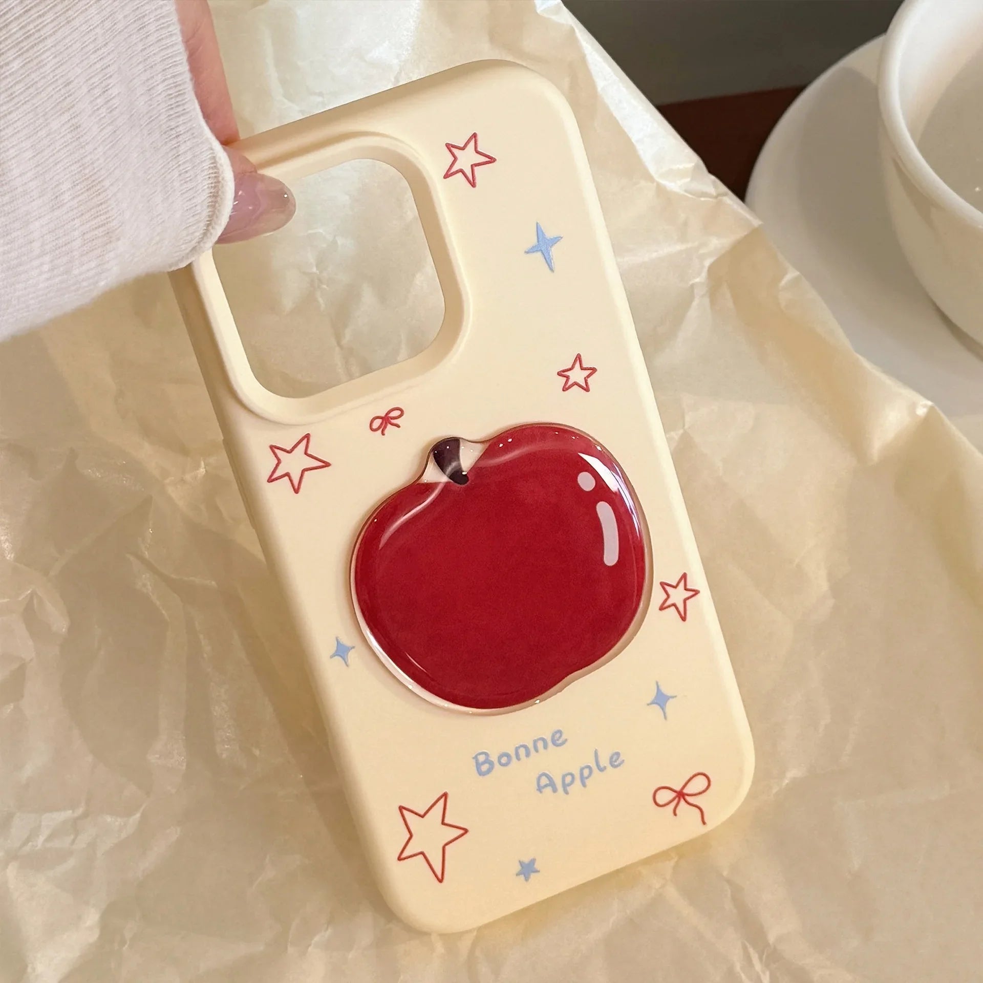 Korean 3D Cartoon Red Apple With Fork Apple Core Pendant Soft Phone Case For iPhone