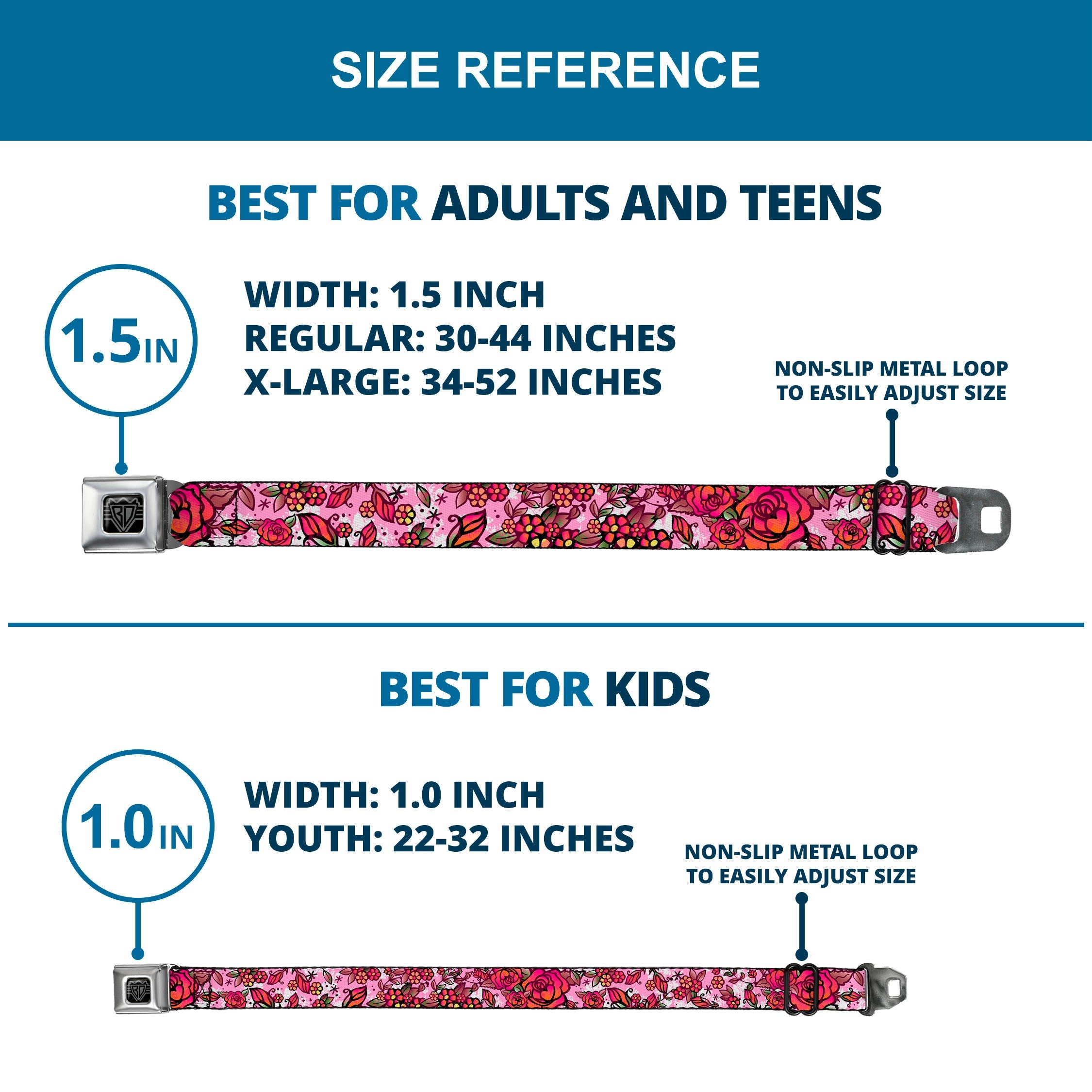 BD Wings Logo CLOSE-UP Full Color Black Silver Seatbelt Belt - Born to Blossom CLOSE-UP White Webbing