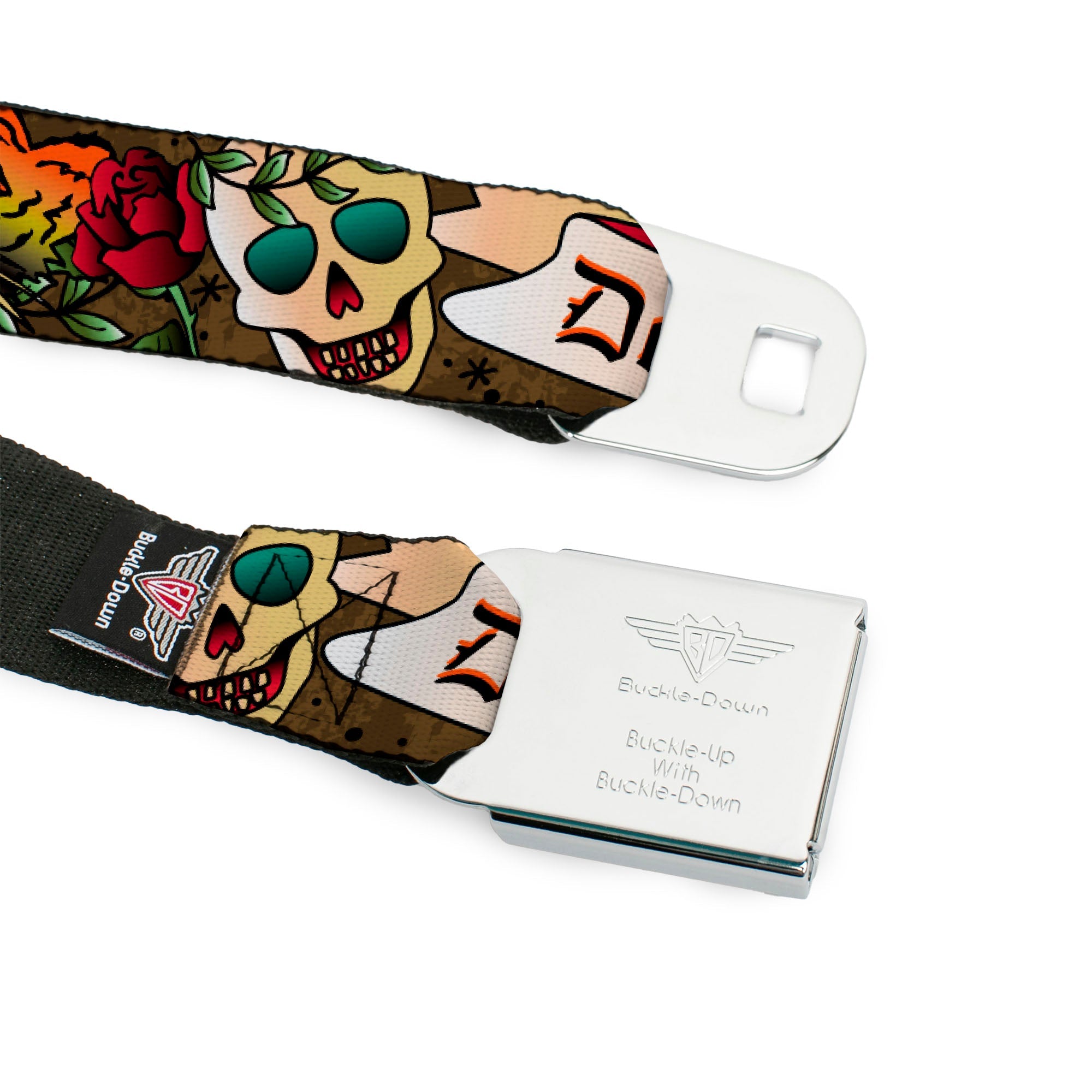 BD Wings Logo CLOSE-UP Full Color Black Silver Seatbelt Belt - Death Before Dishonor Olive Webbing