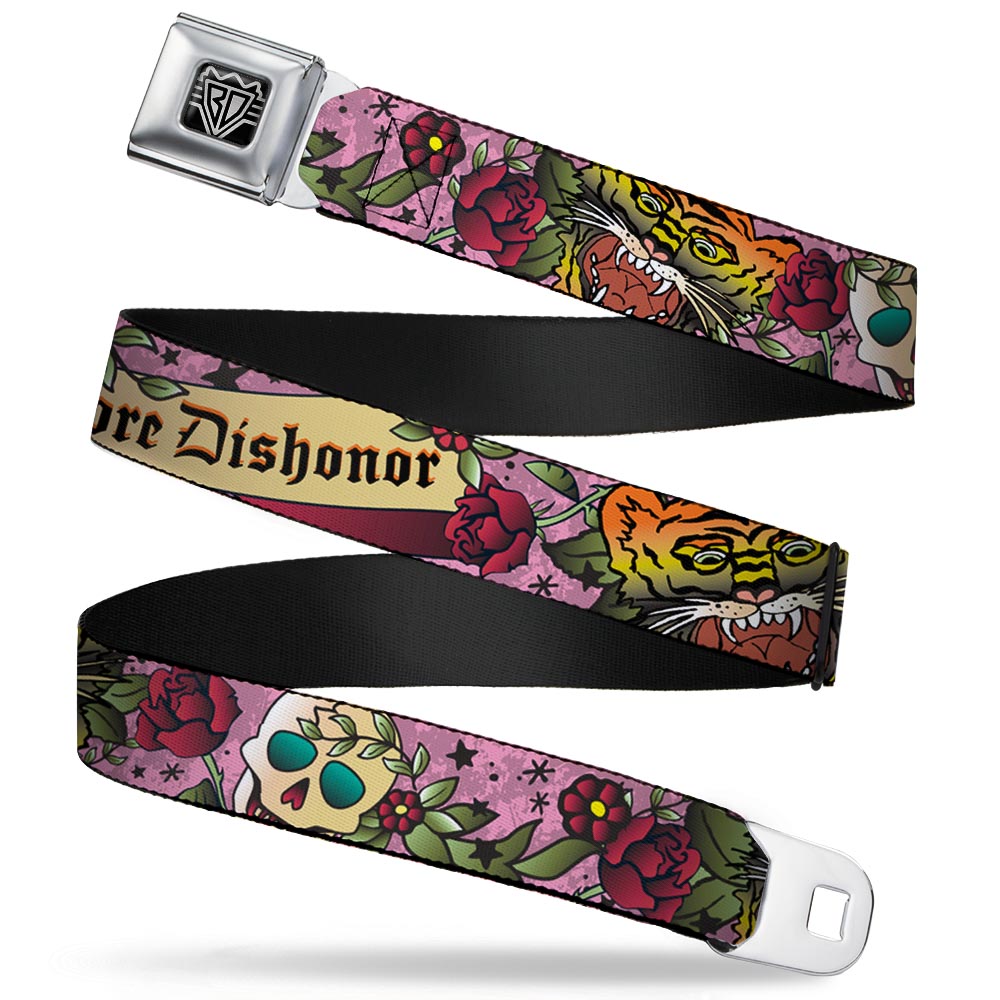 BD Wings Logo CLOSE-UP Full Color Black Silver Seatbelt Belt - Death Before Dishonor Pink Webbing