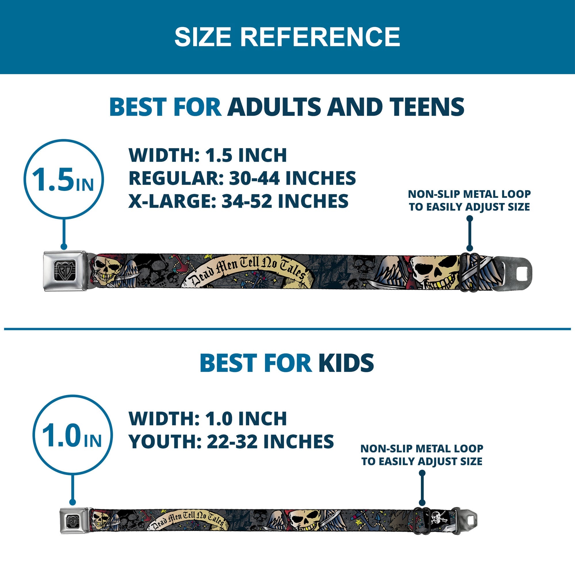 BD Wings Logo CLOSE-UP Full Color Black Silver Seatbelt Belt - Dead Men Tell No Tales Gray Webbing