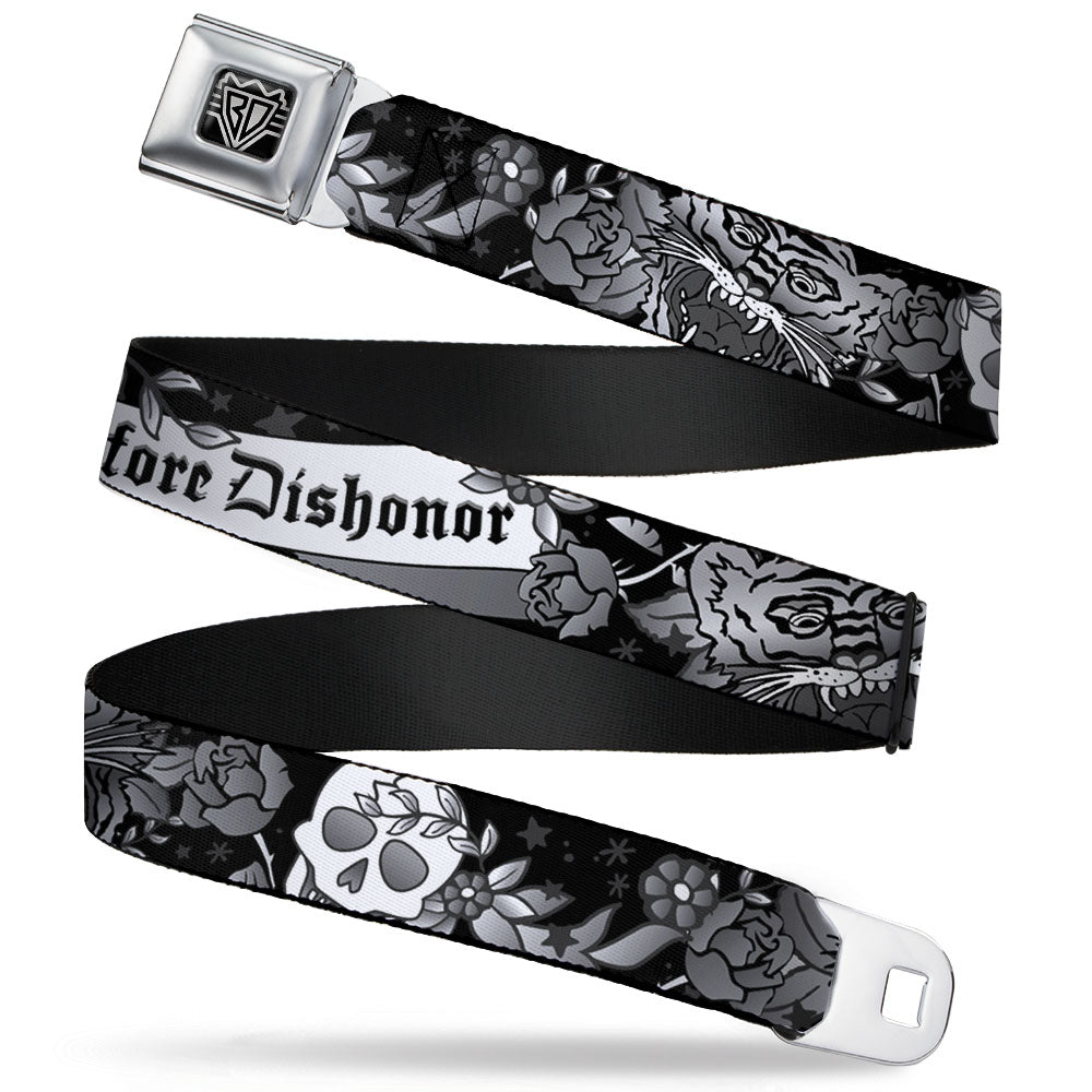 BD Wings Logo CLOSE-UP Full Color Black Silver Seatbelt Belt - Death Before Dishonor Black/White Webbing