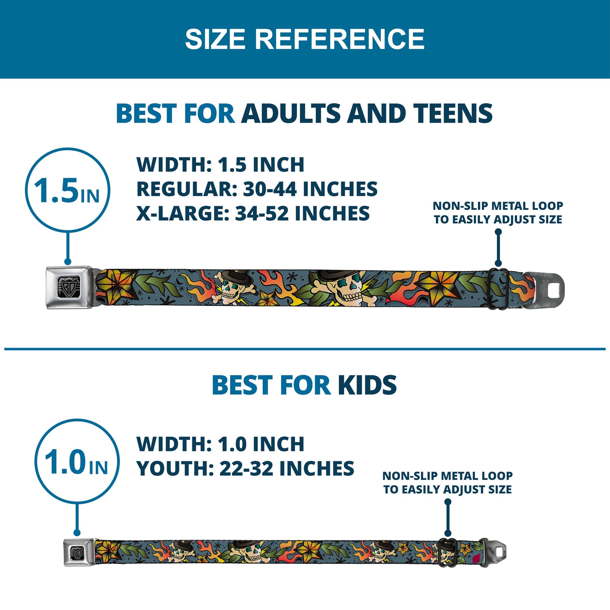 BD Wings Logo CLOSE-UP Full Color Black Silver Seatbelt Belt - Death or Glory CLOSE-UP Gray Webbing