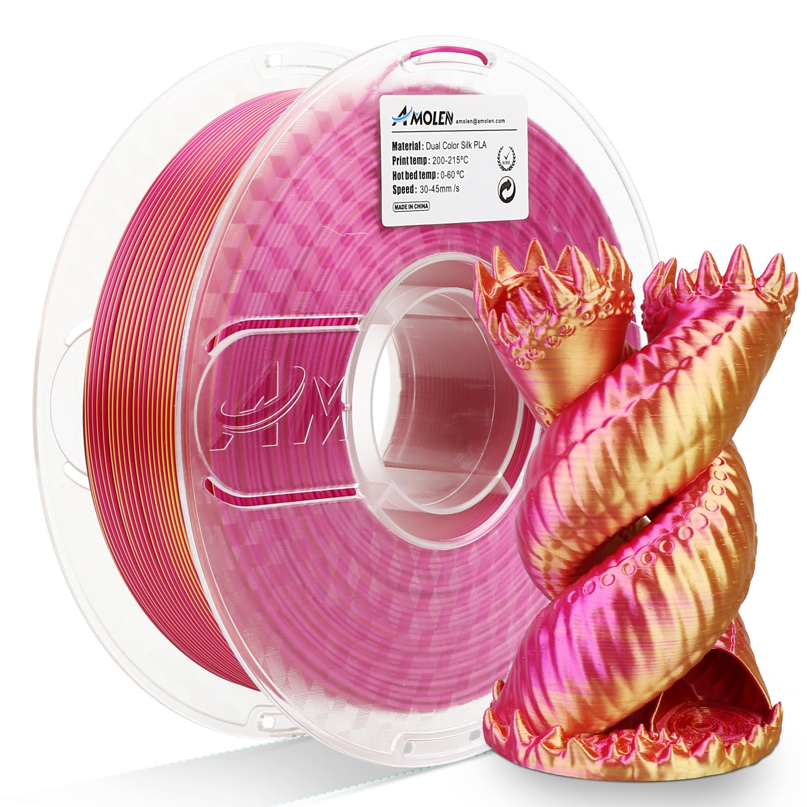 PLA Silk Dual Color Filament 1.75mm, 1KG/2.2LB