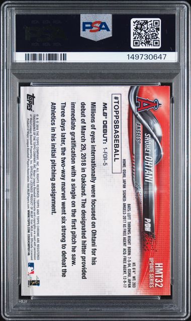 Graded 2018 Topps Chrome Update Shohei Ohtani #HMT32 Rookie RC Baseball Card PSA 9 Mint