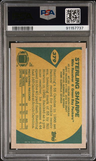 Graded 1989 Topps Sterling Sharpe #379 Rookie RC Football Card PSA 10