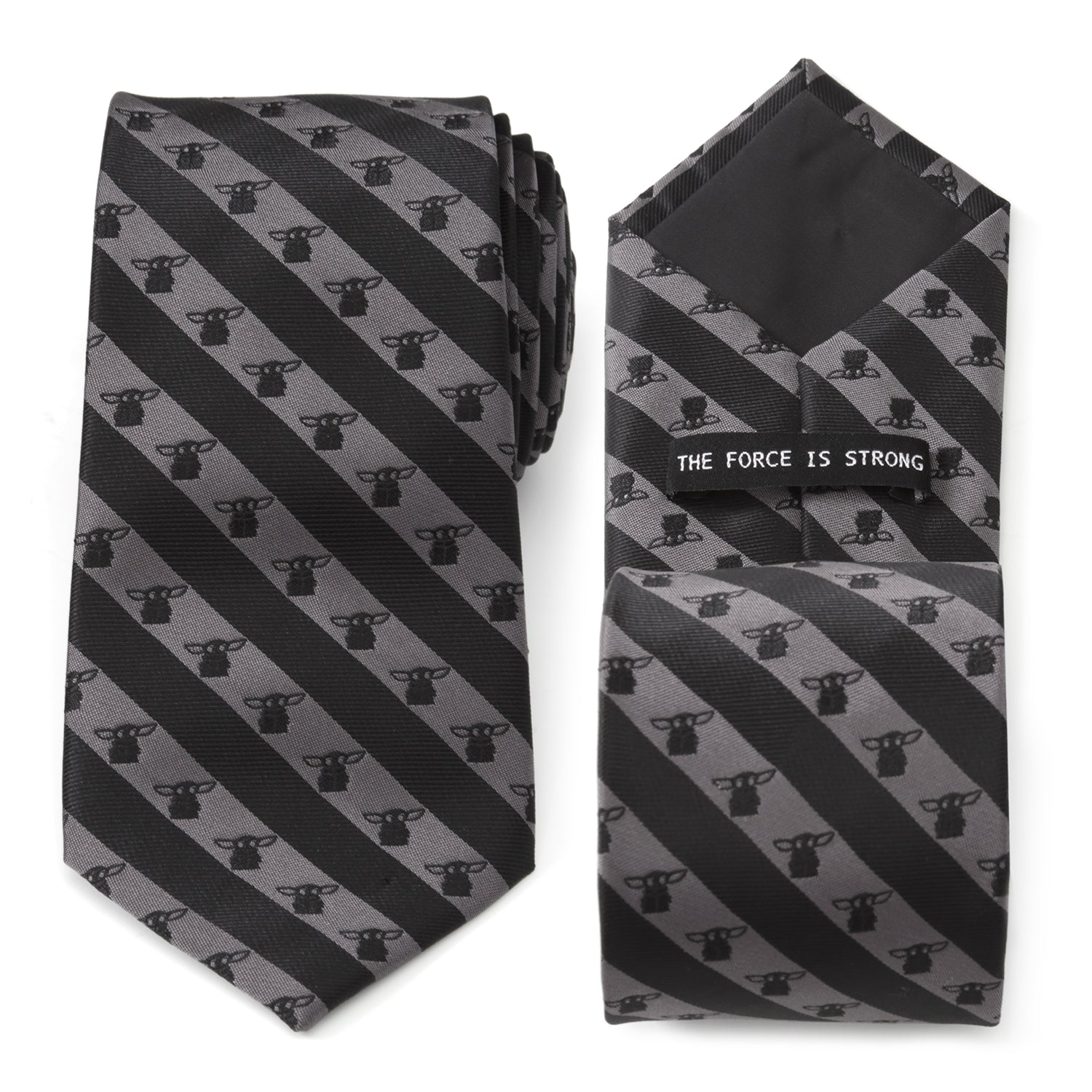 Star Wars Grogu Black and Gray Striped Tie