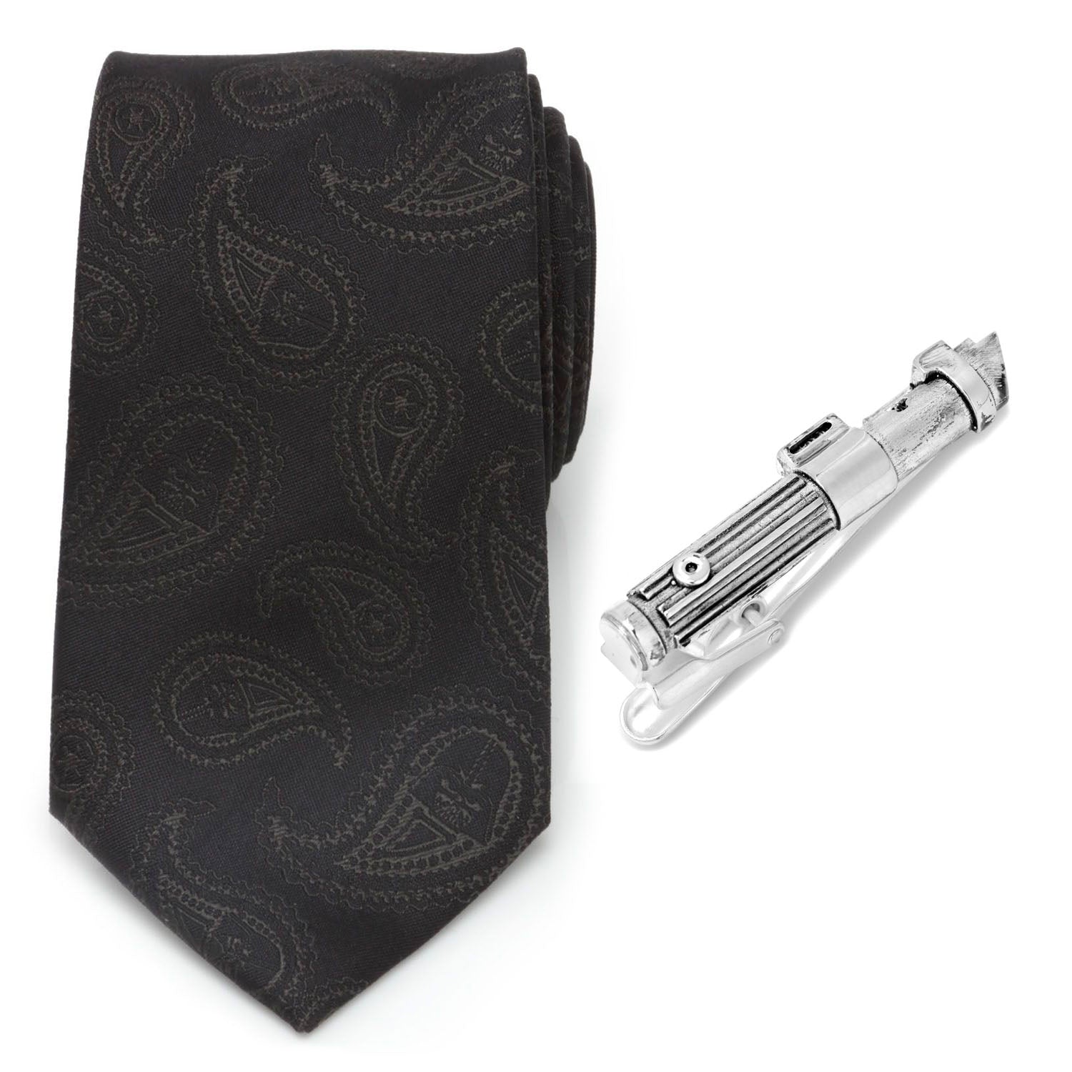 Star Wars Darth Vader LIGHTSABER Tie Clip and Black Paisley Tie – Choose the Dark Side Gift Set