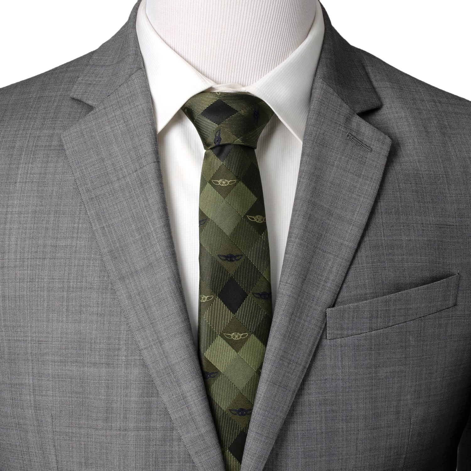 Star Wars Grogu Green Plaid Tie