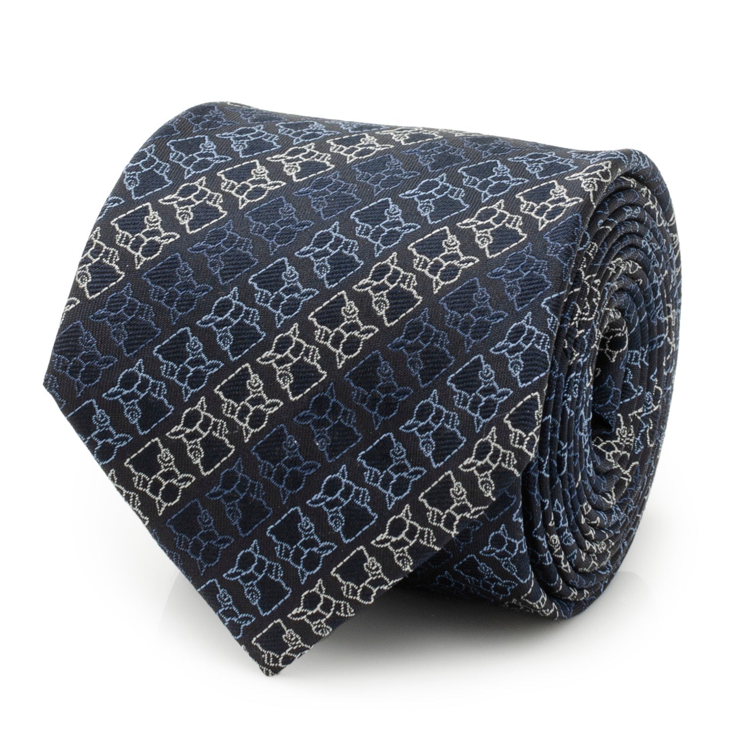 Star Wars Grogu Outline Striped Navy Tie