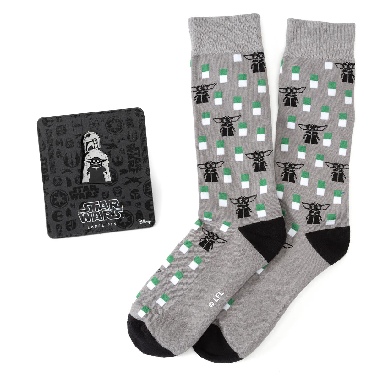 Star Wars Mandalorian and Grogu Gray Dress Socks and Lapel Pin Gift Set