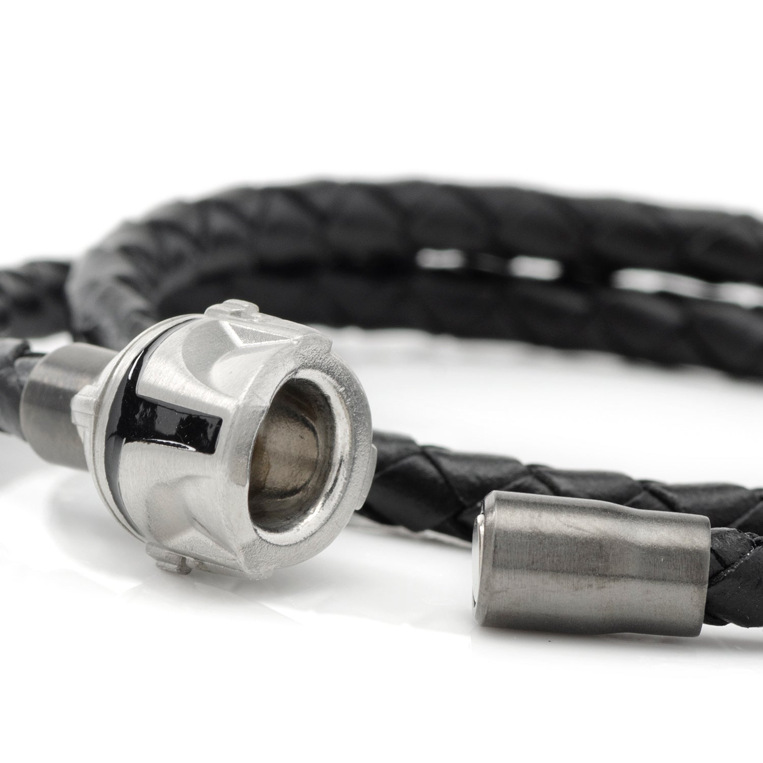 Star Wars Mandalorian Double Wrap Stainless Steel Black Bracelet