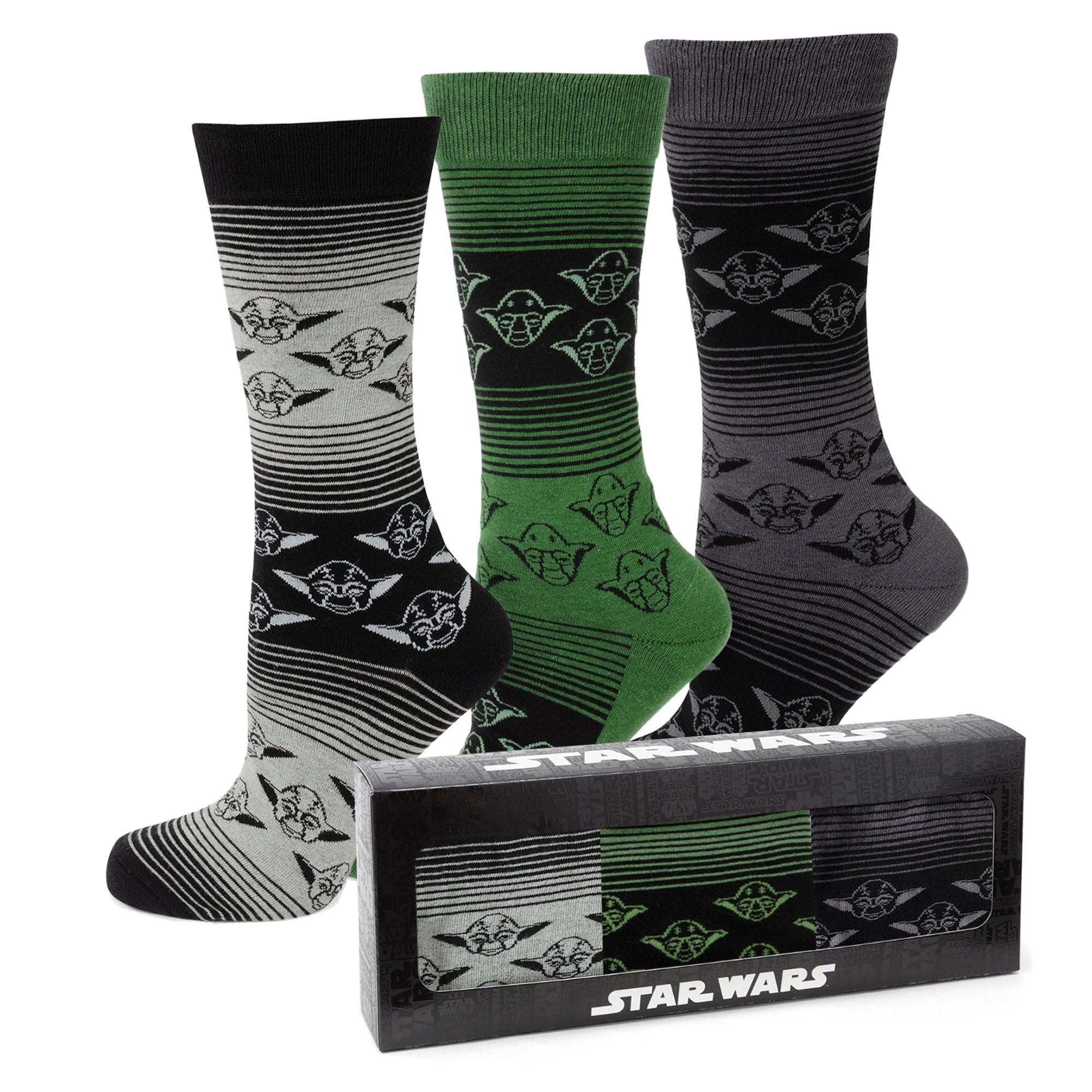 Star Wars Yoda Green, Gray, and Black Ombre Dress Socks and Jedi Crest Lapel Pin Gift Set