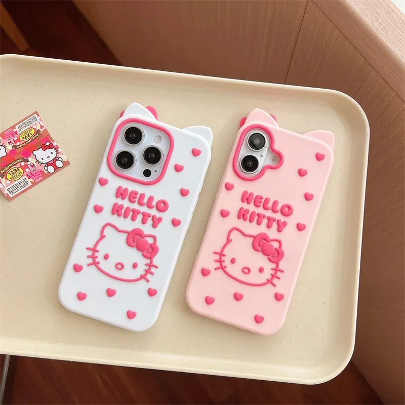 Cute Cartoon Bowknot Hello Kitty Love Heart Soft Silicone Phone Case For iPhone